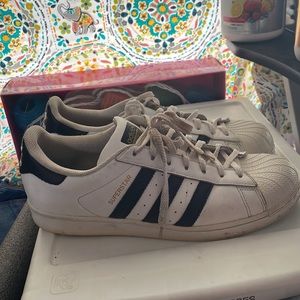 Adidas White Shoes With Black Stripes 
